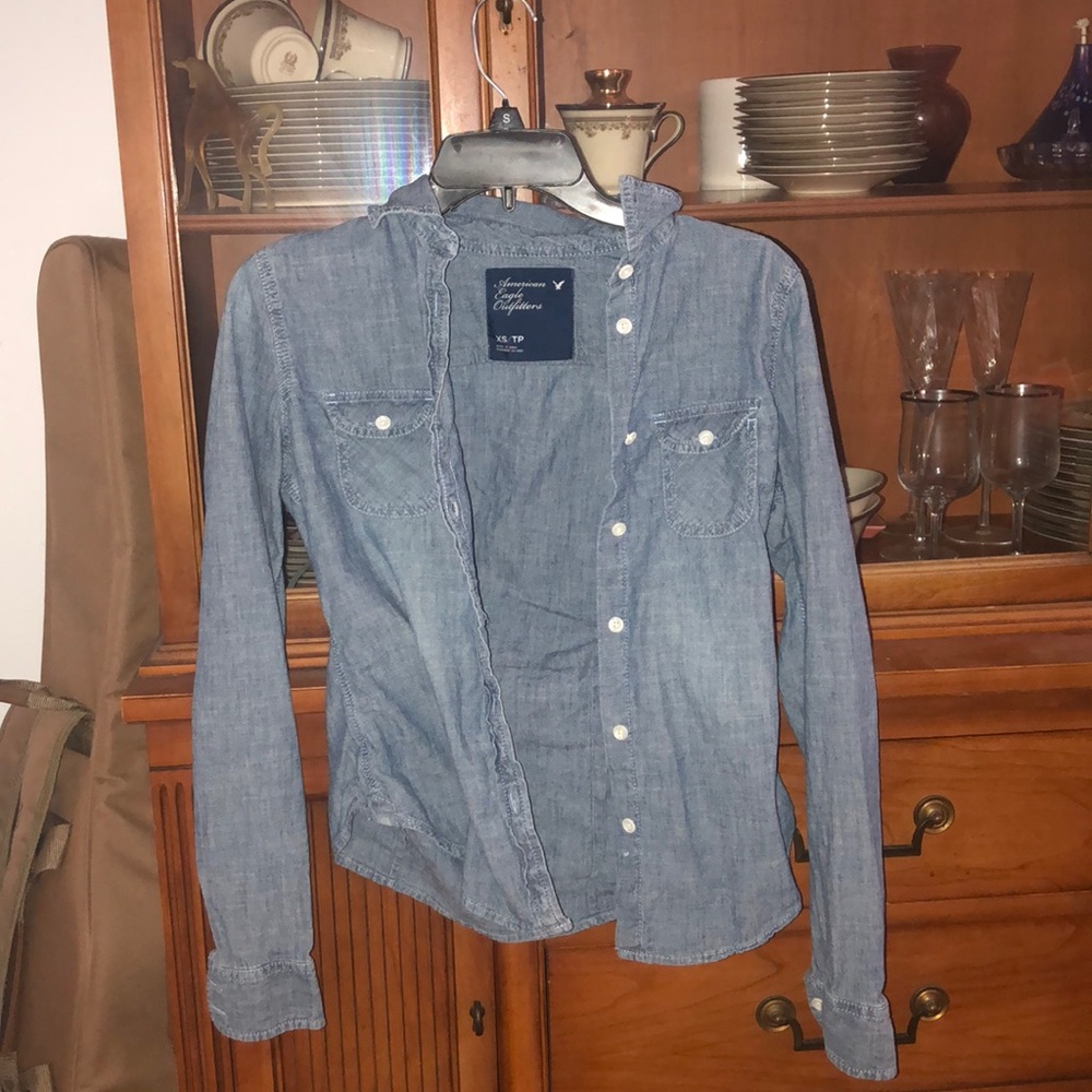 American eagle denim button up shirt